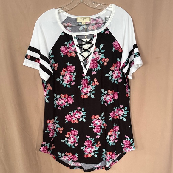 Floral Lace-Up Raglan Sleeve Top - Picture 1 of 8